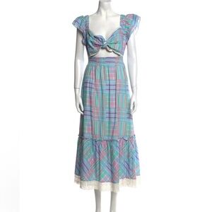 Emeka Plaid cut-out Maxi Dress with Lace Trim